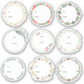 Kerst krans Gift Label Sticker 9pc Set (Voorkant)