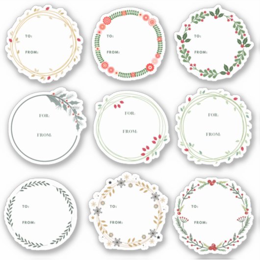 Kerst krans Gift Label Sticker 9pc Set (Voorkant)
