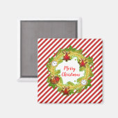Kerst krans gouden Ornamenten rode strepen Magneet (Voorkant / Achterkant)