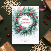 Kerst Krans Groen Botanische Elegant Feestdagenkaart