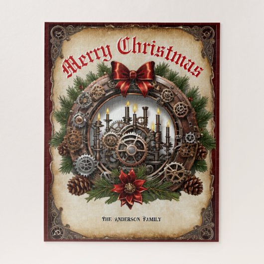 Kerst Krans Kaarsen Candles Custom Steampunk Legpuzzel (Verticaal)