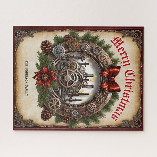 Kerst Krans Kaarsen Candles Custom Steampunk Legpuzzel (Horizontaal)