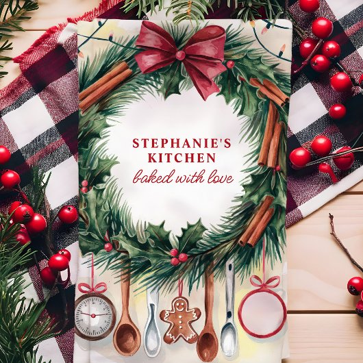 Kerst Krans Keukengerei Gepersonaliseerd Theedoek