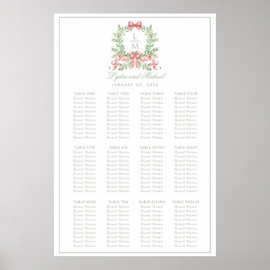 Kerst krans Monogram bruiloft zitgrafiek Poster (Voorkant)