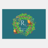 Kerst Krans Monogram Ocean Blue Inpakpapier Vel (Voorkant 3)