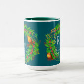 Kerst Krans Monogram Ocean Blue Mok (Midden)