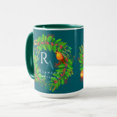 Kerst Krans Monogram Ocean Blue Mok (Voorkant links)