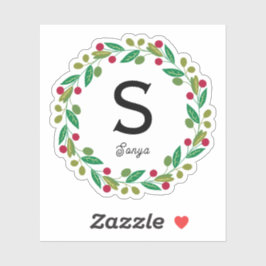 Kerst Krans Monogram, Vinyl Cut Sticker