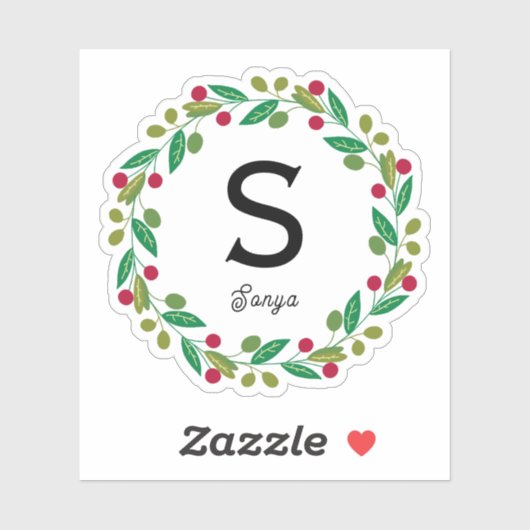 Kerst Krans Monogram, Vinyl Cut Sticker (Vel)