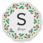 Kerst Krans Monogram, Vinyl Cut Sticker (Voorkant)
