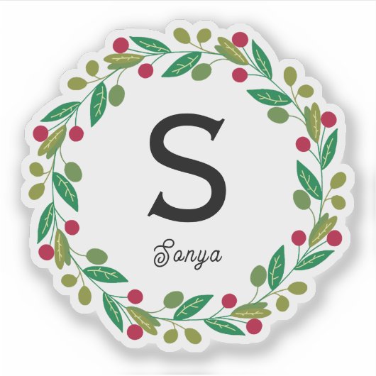Kerst Krans Monogram, Vinyl Cut Sticker (Voorkant)