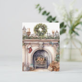 Kerst Krans open haard Feestdagenkaart (Staand voorkant)