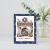 Kerst Krans Open haard Snowflake Blue Feestdagenkaart (Staand voorkant)