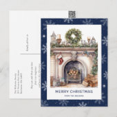 Kerst Krans Open haard Snowflake Blue Feestdagenkaart (Voorkant / Achterkant)