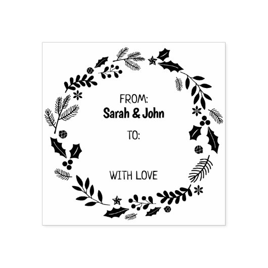 Kerst krans paar Label Rubberstempel (Afrduk)