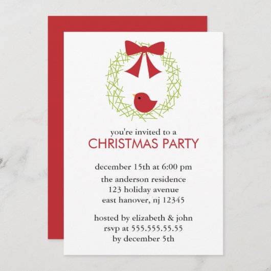 Kerst krans partij uitnodigingen (Voorkant / Achterkant)