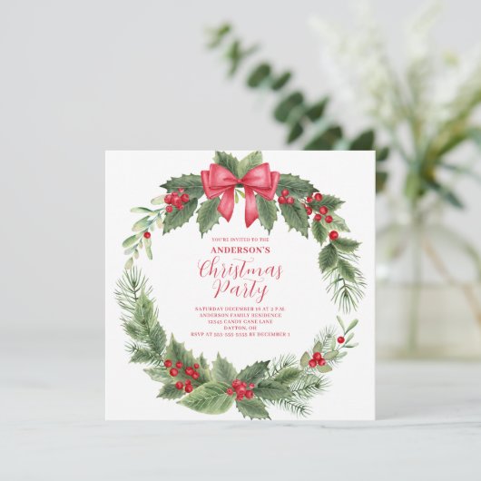 Kerst krans Party uitnodiging (Staand voorkant)