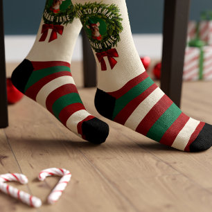 Kerst Krans Pet Foto Gestreepte Kerst Sokken