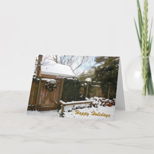 Kerst Krans Poort Winter Sneeuw Scene Feestdagen Kaart (Voorkant)
