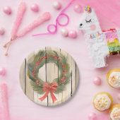 Kerst Krans Red Bow | Pine Waterverf Papieren Bordje (Feest)