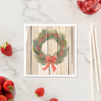 Kerst Krans Red Bow |  Pine Waterverf Servet
