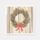 Kerst Krans Red Bow |  Pine Waterverf Servet (Voorkant)