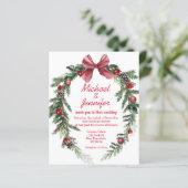 Kerst krans rode bruiloft uitnodiging (Staand voorkant)