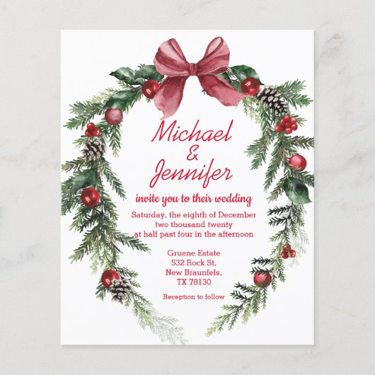 Kerst krans rode bruiloft uitnodiging (Voorkant)