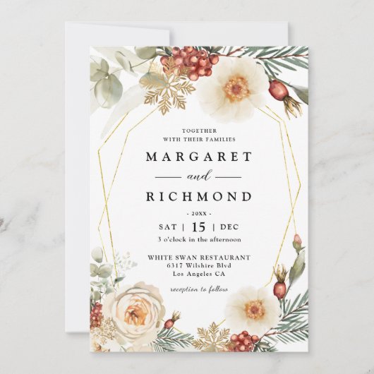 Kerst Krans Rustieke Bloemen Winter Wedding Kaart (Voorkant)