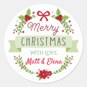 Kerst krans Stickers met Poinsettia