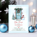 Kerst Krans Vakantie Open Huis Party Snowman Kaart<br><div class="desc">Elegante waterverf Kerst / Vakantie Open Huis Party uitnodigingskaarten. Krans met dennentakken,  hulst,  dennenappels,  sneeuwpop,  boom,  huis voordeur,  ballen en boog. Eenvoudige bewerkbare sjablonen. Perfect voor huis / huis / familie / vrienden / buurtfeesten.</div>