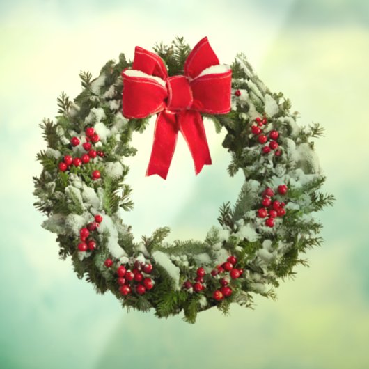 Kerst Krans Venster Sticker - Berries & Bow (Vel 3)