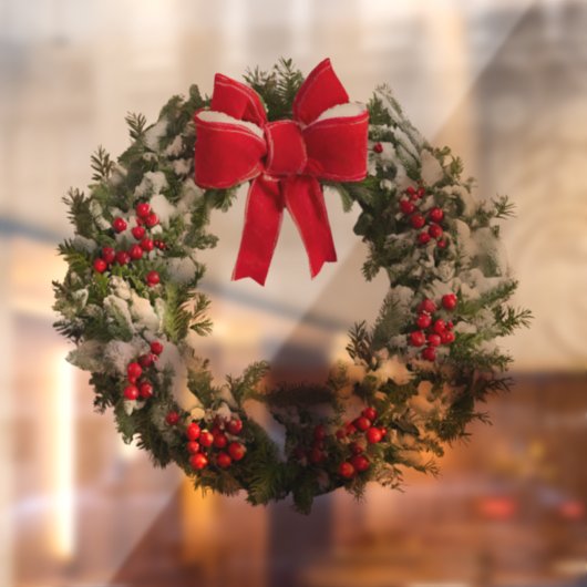 Kerst Krans Venster Sticker - Berries & Bow (Vel 2)