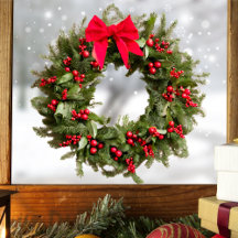 Kerst Krans Venster Sticker - Berries & Bow