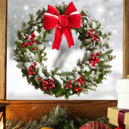 Kerst Krans Venster Sticker - Berries & Bow