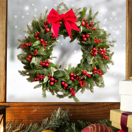 Kerst Krans Venster Sticker - Berries & Bow