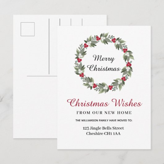 Kerst Krans Verandering van Adres Aankondigingskaart (Voorkant / Achterkant)