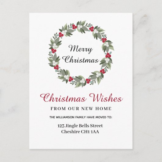 Kerst Krans Verandering van Adres Aankondigingskaart (Voorkant)