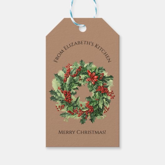  Kerst Krans Voedsel Gift Custom Naam Cadeaulabel (Voorkant)