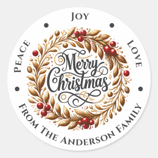 Kerst krans vrede vreugde liefde ronde sticker (Voorkant)