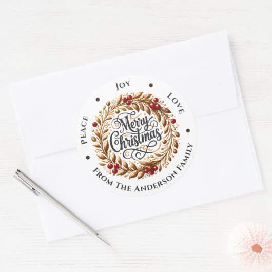 Kerst krans vrede vreugde liefde ronde sticker (Envelop)