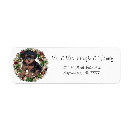 Kerst krans Yorkshire Terrier cadeau labels (Voorkant)