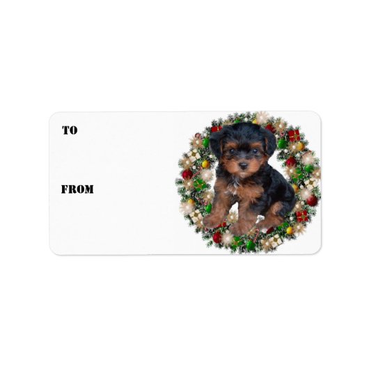 Kerst krans Yorkshire Terrier cadeau labels (Voorkant)