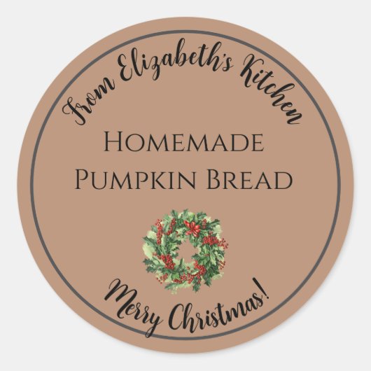 Kerst Krans Zelfgemaakte Food Gift Bruin Ronde Sticker (Voorkant)