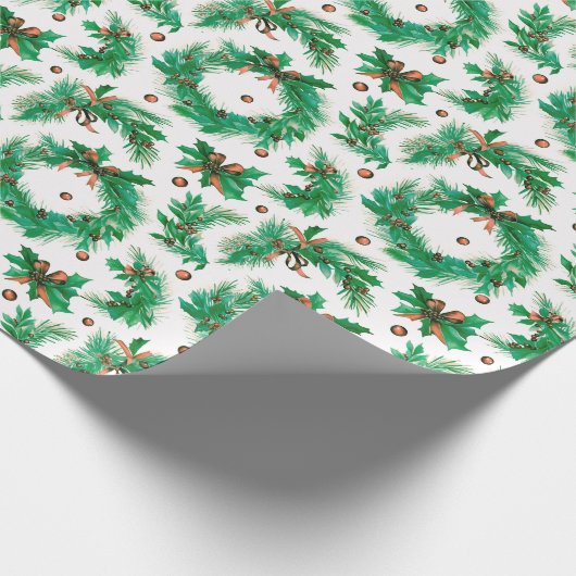 Kerst Kransen Beuken Moderne Kerstmis Cadeaupapier (Hoek)