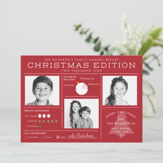 Kerst Krant Infographic Grappige Kerstmis Feestdagenkaart (Staand voorkant)