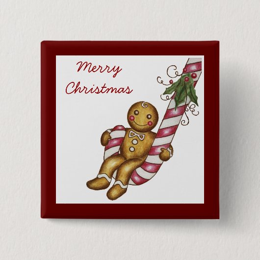 Kerst Krentenbrood Knop Vierkante Button 5,1 Cm (Voorkant)