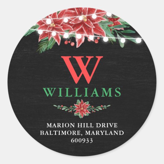Kerst krijtbord retour adres Poinsettia Ronde Sticker (Voorkant)
