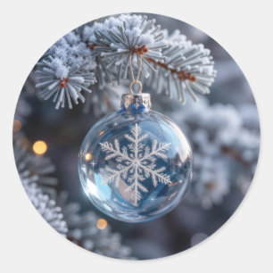 Kerst Kristallen Sneeuwvlok Ornament Ronde Sticker