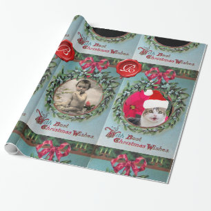 KERST KROON, ROOD LINT FOTOSJABLOON MONOGRAM CADEAUPAPIER